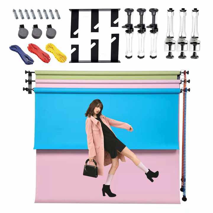 VTS ® Background Support Stand for 3 Rollers Background Ceiling Photo Video Studio and Wall Mounting Manual Backdrop Roller System,Chain pully - Image 1