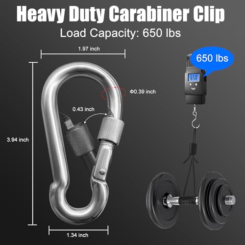EFFIET 4 Inches Stainless Steel Loacking Carabiner, EFFIET Heavy Duty Spring Snap Hook Clips Buckle for Gym Exercise, Punching Bags, Hiking, Camping (2pcs 4" with Lock) - Image 2
