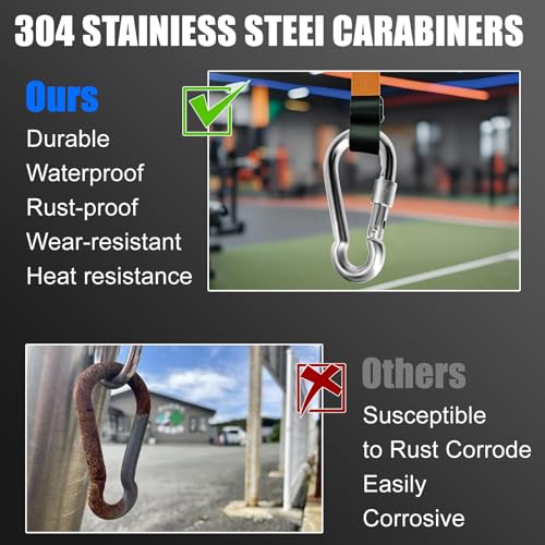 EFFIET 4 Inches Stainless Steel Loacking Carabiner, EFFIET Heavy Duty Spring Snap Hook Clips Buckle for Gym Exercise, Punching Bags, Hiking, Camping (2pcs 4" with Lock) - Image 4