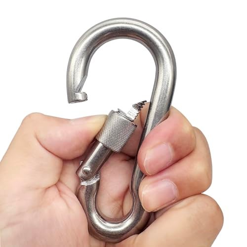 EFFIET 4 Inches Stainless Steel Loacking Carabiner, EFFIET Heavy Duty Spring Snap Hook Clips Buckle for Gym Exercise, Punching Bags, Hiking, Camping (2pcs 4" with Lock) - Image 5