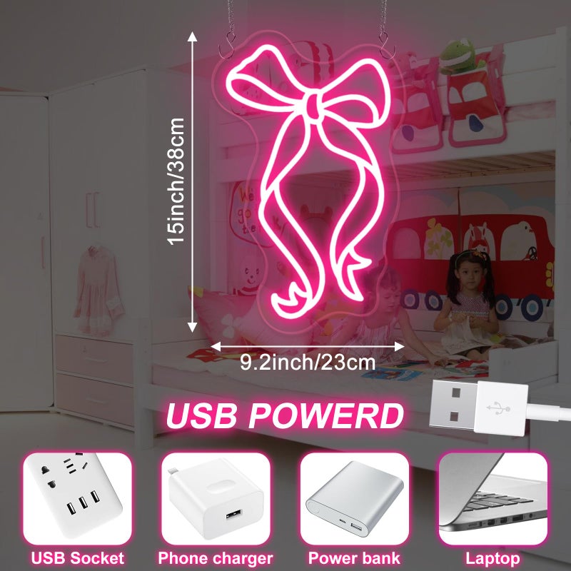 DUOLIYBC Bow Ribbon Neon Sign - Light-Up Pink Bow Neon Decor for Girls Bedroom, Nursery, and Birthday Gift, Elegant Wall Art for Kids, 15â€³ Ã— 9.2â€³ - Image 4