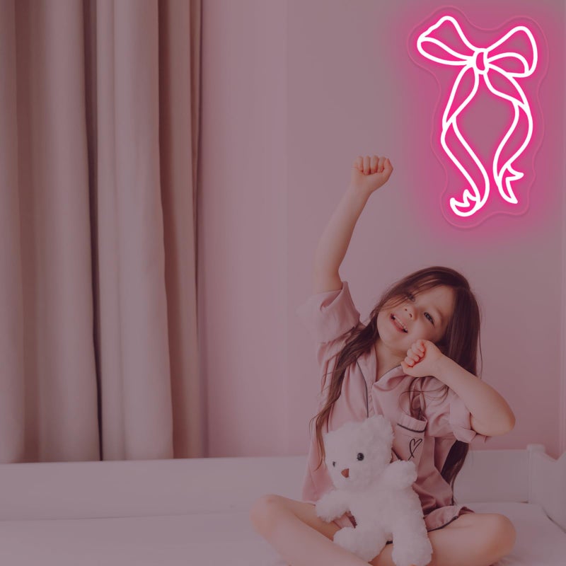 DUOLIYBC Bow Ribbon Neon Sign - Light-Up Pink Bow Neon Decor for Girls Bedroom, Nursery, and Birthday Gift, Elegant Wall Art for Kids, 15â€³ Ã— 9.2â€³ - Image 3