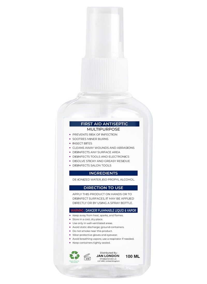 JAN LONDON - Isopropyl Rubbing Alcohol, IPA 70% – Versatile Antiseptic & Cleaner for Wounds, Surfaces, Electronics – Quick-Drying, Residue-Free, 100ml Spray - Image 1