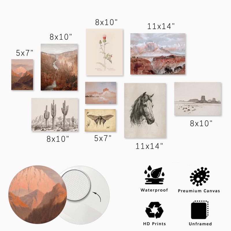 KBKBART Vintage Southwestern Wall Art  9 PCS Farmhouse Southwest Wall Decor  American Rustic Arizona Wall Art  Boho Ranch Desert Western Poster Pictures  Southwest Art Prints for Western Bedroom - Image 5