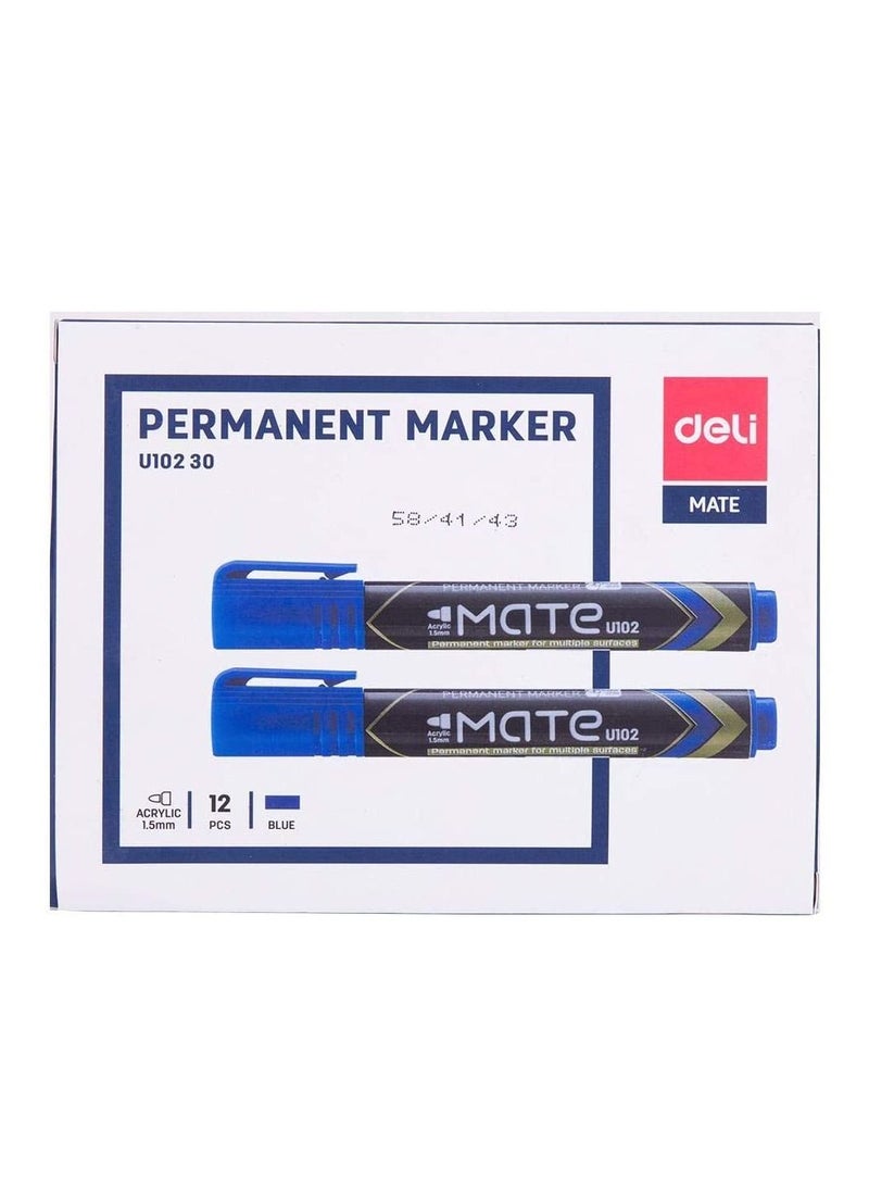 Deli 12-Piece Bullet Tip Permanent Marker Blue Ink  - Image 2