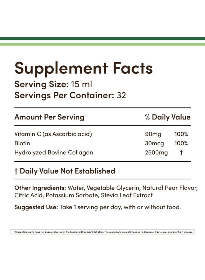 Double Wood Supplements Liquid Collagen - 2500mg of Hydrolyzed Bovine Collagen (Type 1, 3 and Grassfed) - 32 Servings - for Women and Men - 30 mcg of Biotin - Sugar Free Pear Flavor - Image 2