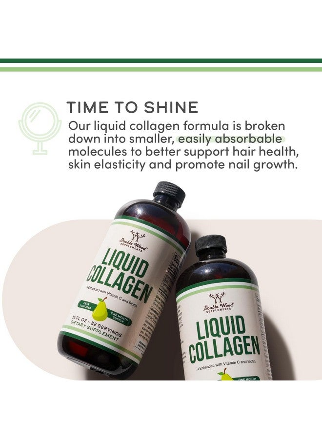 Double Wood Supplements Liquid Collagen - 2500mg of Hydrolyzed Bovine Collagen (Type 1, 3 and Grassfed) - 32 Servings - for Women and Men - 30 mcg of Biotin - Sugar Free Pear Flavor - Image 4
