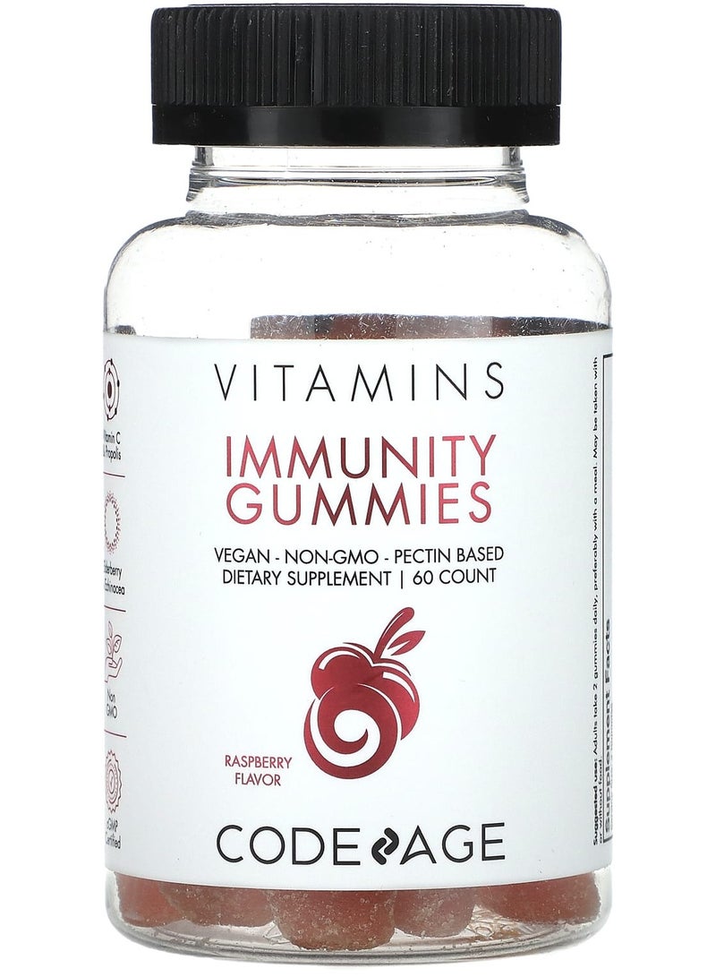 Codeage Vitamins, Immunity Gummies, Vegan, Non-GMO, Pectin Based, Raspberry, 60 Gummies