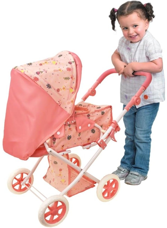 dolls world Deluxe Folding Pram for Dolls Up to 18" | Role-Play Toy Pram for Kids Age 3+ | Peterkin - Image 1
