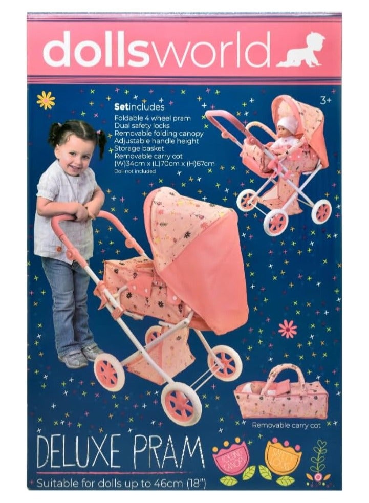 dolls world Deluxe Folding Pram for Dolls Up to 18" | Role-Play Toy Pram for Kids Age 3+ | Peterkin - Image 5