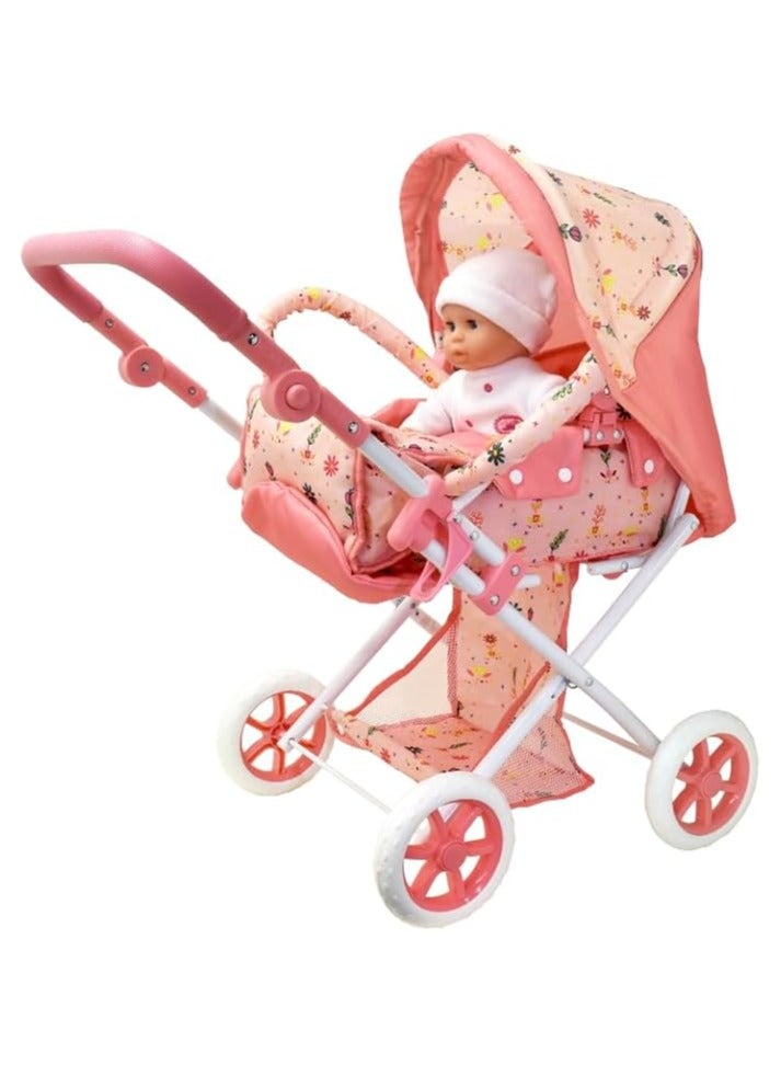 dolls world Deluxe Folding Pram for Dolls Up to 18" | Role-Play Toy Pram for Kids Age 3+ | Peterkin - Image 2