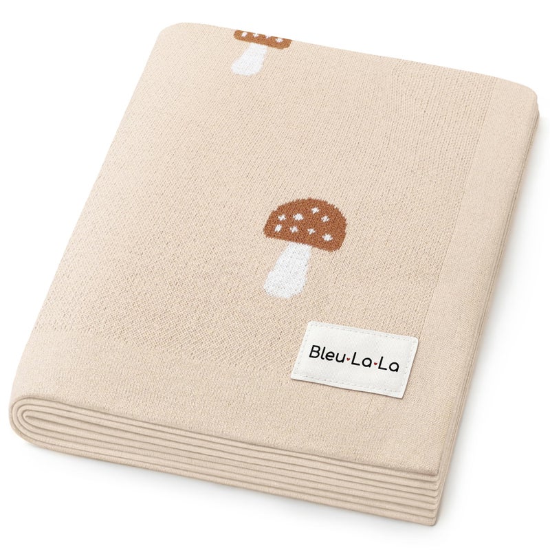 Bleu La La Unisex Baby Swaddle Blanket 100% Cotton Buttery Soft Cozy Receiving Swaddle Stroller Blanket for Shower Gift Registry for Newborns, Infants, Toddlers (Mushroom - Cream) - Image 1