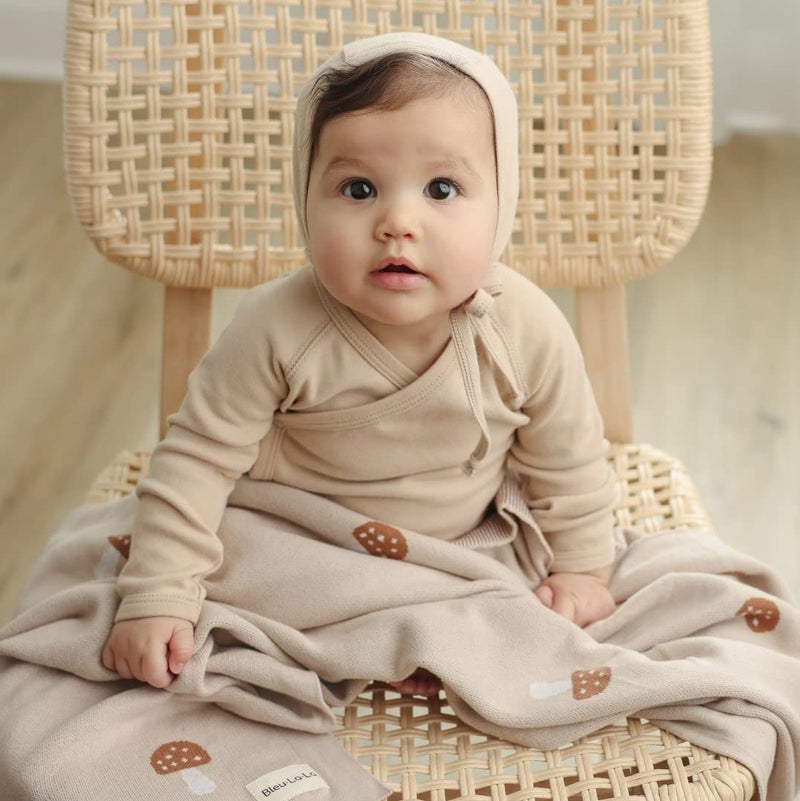 Bleu La La Unisex Baby Swaddle Blanket 100% Cotton Buttery Soft Cozy Receiving Swaddle Stroller Blanket for Shower Gift Registry for Newborns, Infants, Toddlers (Mushroom - Cream) - Image 4