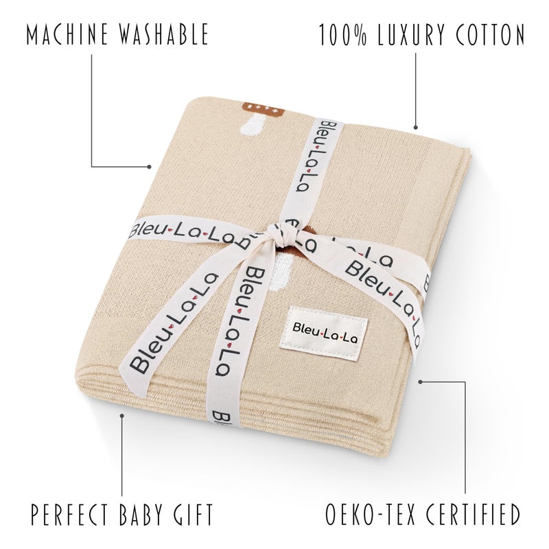 Bleu La La Unisex Baby Swaddle Blanket 100% Cotton Buttery Soft Cozy Receiving Swaddle Stroller Blanket for Shower Gift Registry for Newborns, Infants, Toddlers (Mushroom - Cream) - Image 5