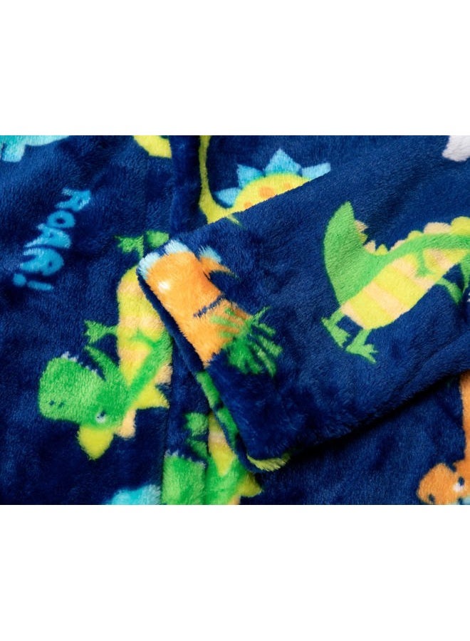 CROOUTN Kids Little Boys Girls Cartoon Hooded Bathrobe Toddler Robe Pajamas Sleepwear, Blue Dinosaur, 6-7 years - Image 5