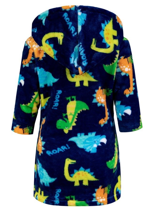 CROOUTN Kids Little Boys Girls Cartoon Hooded Bathrobe Toddler Robe Pajamas Sleepwear, Blue Dinosaur, 6-7 years - Image 2