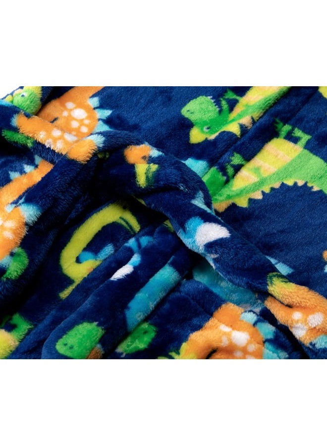 CROOUTN Kids Little Boys Girls Cartoon Hooded Bathrobe Toddler Robe Pajamas Sleepwear, Blue Dinosaur, 6-7 years - Image 3