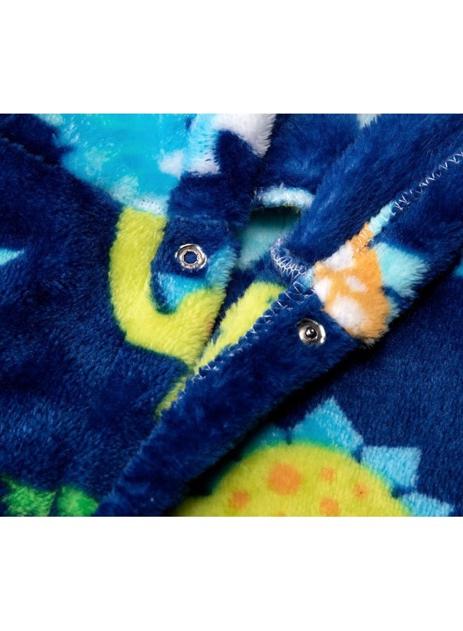 CROOUTN Kids Little Boys Girls Cartoon Hooded Bathrobe Toddler Robe Pajamas Sleepwear, Blue Dinosaur, 6-7 years - Image 4