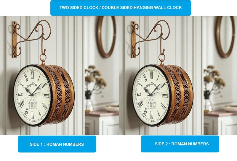 Vintage Clock Handcrafted Double Side Rose Gold Wall Clock 1 Year Warranty / 6601-10-RR - Image 3