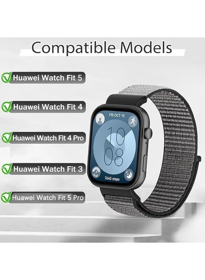 2 Pack Nylon Bands Compatible with Huawei Watch Fit 5 Pro/ 5/4 Pro/4/3, Elastic Breathable Nylon Loop Wrist Strap Adjustable Sports Straps for Women Men - Image 2