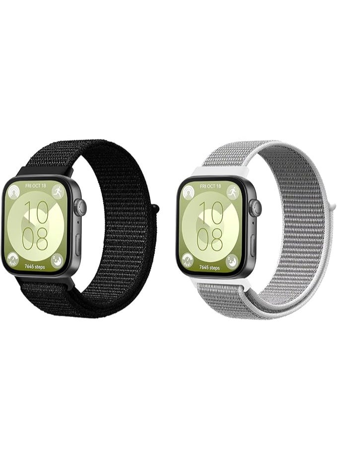 2 Pack Nylon Bands Compatible with Huawei Watch Fit 5 Pro/ 5/4 Pro/4/3, Elastic Breathable Nylon Loop Wrist Strap Adjustable Sports Straps for Women Men - Image 1
