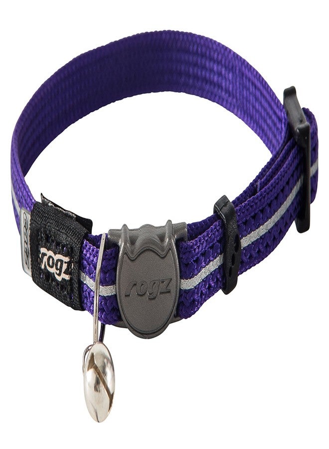 Rogz Reflective Nylon Cat Collar with Breakaway Clip and Removable Bell, fully adjustable to fit most breeds, Purple