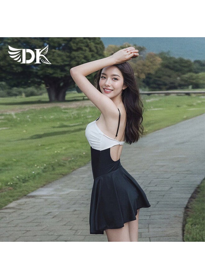 Dkdk One-piece Swimsuit For Women, New Style, Conservative, Slimming, Tummy Control, Push-up, Elegant, Suitable For Hot Springs, Black, XL - Image 3