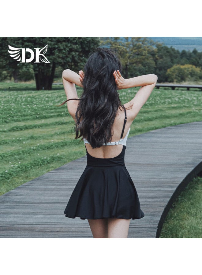 Dkdk One-piece Swimsuit For Women, New Style, Conservative, Slimming, Tummy Control, Push-up, Elegant, Suitable For Hot Springs, Black, XL - Image 4