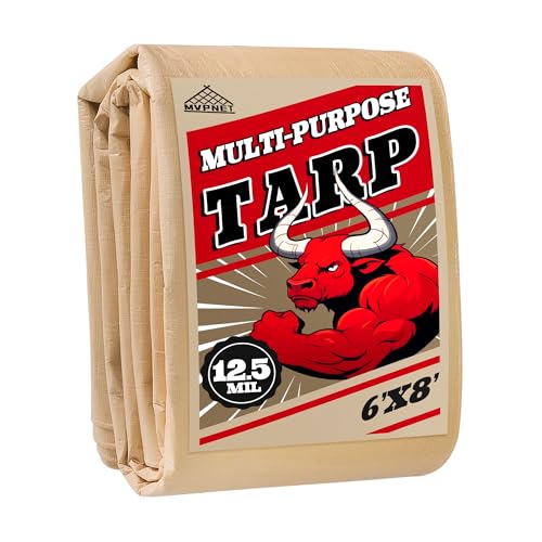 MVPNET Tarp 6x8 Heavy Duty Waterproof Beige Tarp 12.5mil,Durable,Multipurpose, Weather Resistant,Uv Resistant,Tear Resistant,Can Be Used for Outdoor Furniture,Cars,Ships,Roofs-by MVPNET - Image 1