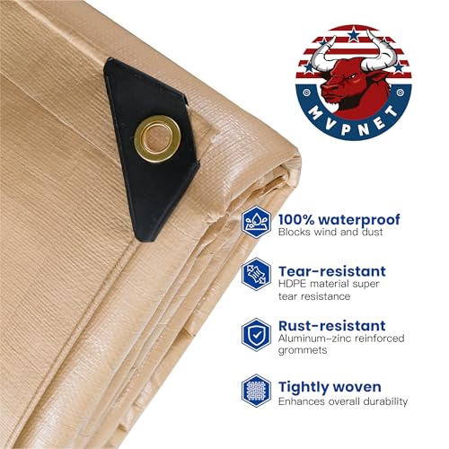 MVPNET Tarp 6x8 Heavy Duty Waterproof Beige Tarp 12.5mil,Durable,Multipurpose, Weather Resistant,Uv Resistant,Tear Resistant,Can Be Used for Outdoor Furniture,Cars,Ships,Roofs-by MVPNET - Image 2