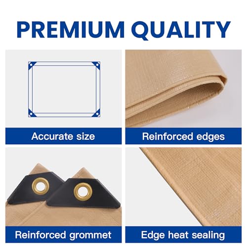 MVPNET Tarp 6x8 Heavy Duty Waterproof Beige Tarp 12.5mil,Durable,Multipurpose, Weather Resistant,Uv Resistant,Tear Resistant,Can Be Used for Outdoor Furniture,Cars,Ships,Roofs-by MVPNET - Image 3