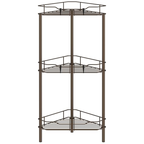 HuggieGems 3 Tier Floor Standing Corner Shower Caddy Organizer Shelf with Hooks, Bathroom Shelves Stand Rack, Bronze - Image 1