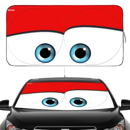 Gven The Original Patented Car Eyes Windshield Sun Shade 2025 Pink Car Accessories for Women Shades for Front Window Girly Windshield Cover Sunshades for Summer Heat PortectionRed S