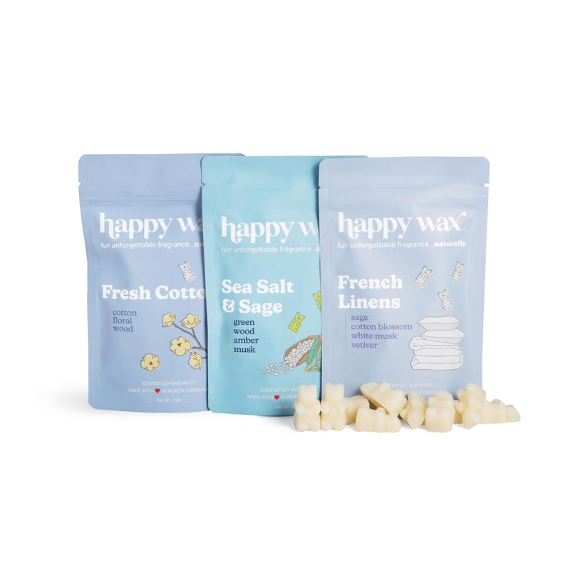 Happy Wax Clean Laundry Mix Premium Scented Natural, Non Toxic Soy Wax Melts â€“ 6 Total Oz. of Scented Wax Melts Includes: Fresh Cotton, French Linens and Sea Salt & Sage - Image 1