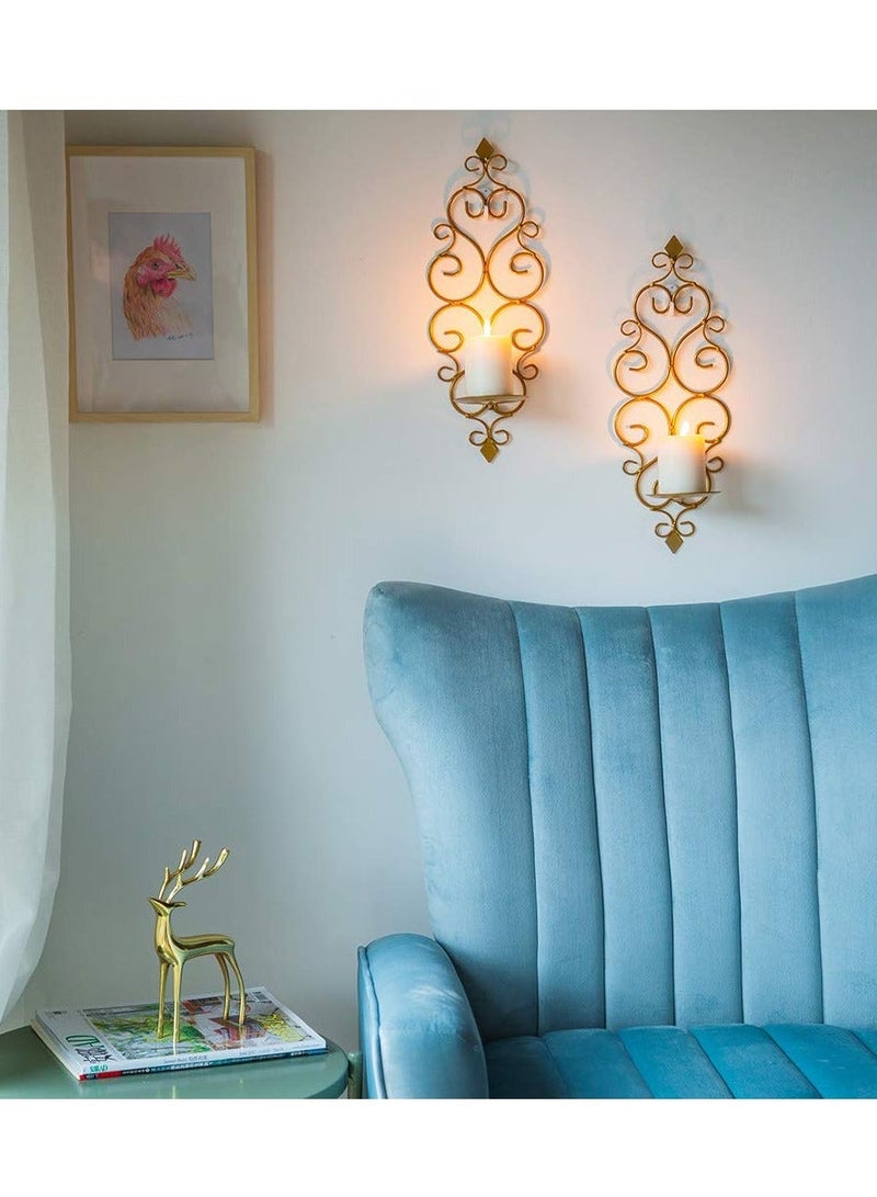 NIBEMINENT Wall Candle Holders, Iron Sconce Holder Set of 2, Gold Mount Decorative Set, Hanging Sconces for Candles, Art Decorations Home  - Image 2