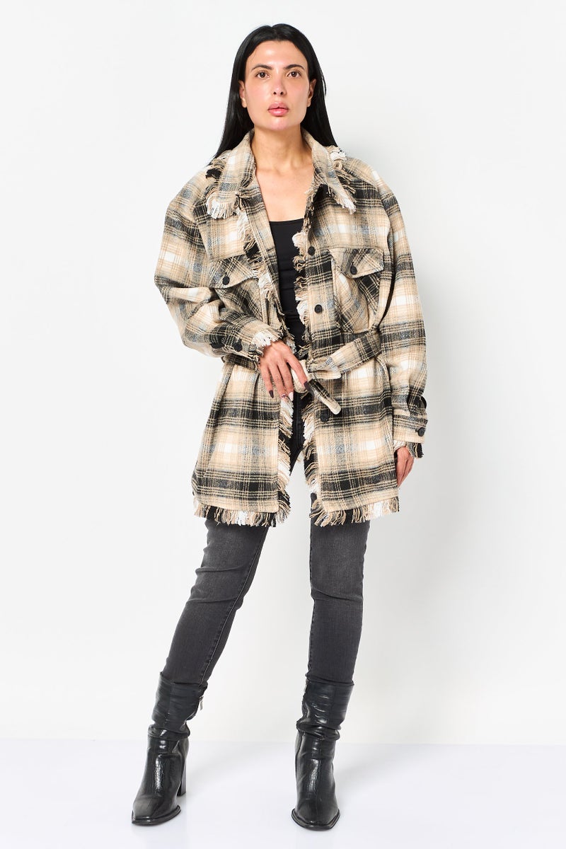 SALSA Women Plaid Belted Jacket Shirt, Multicolor - Image 2