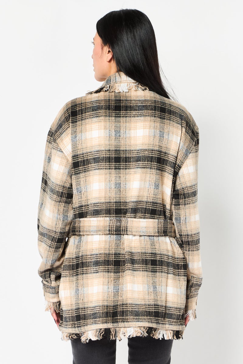 SALSA Women Plaid Belted Jacket Shirt, Multicolor - Image 4