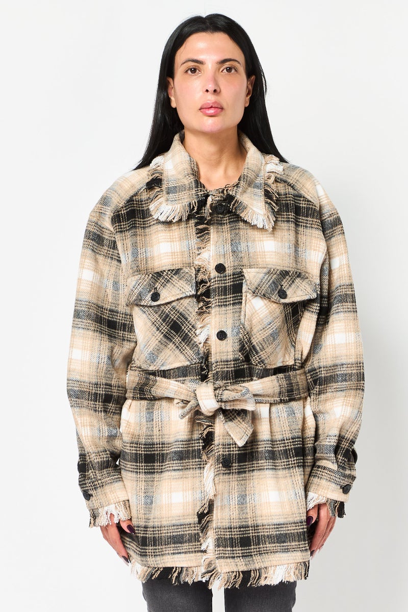 SALSA Women Plaid Belted Jacket Shirt, Multicolor - Image 1