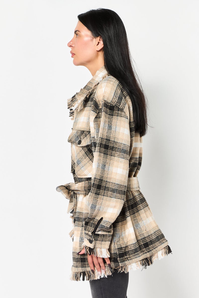SALSA Women Plaid Belted Jacket Shirt, Multicolor - Image 3