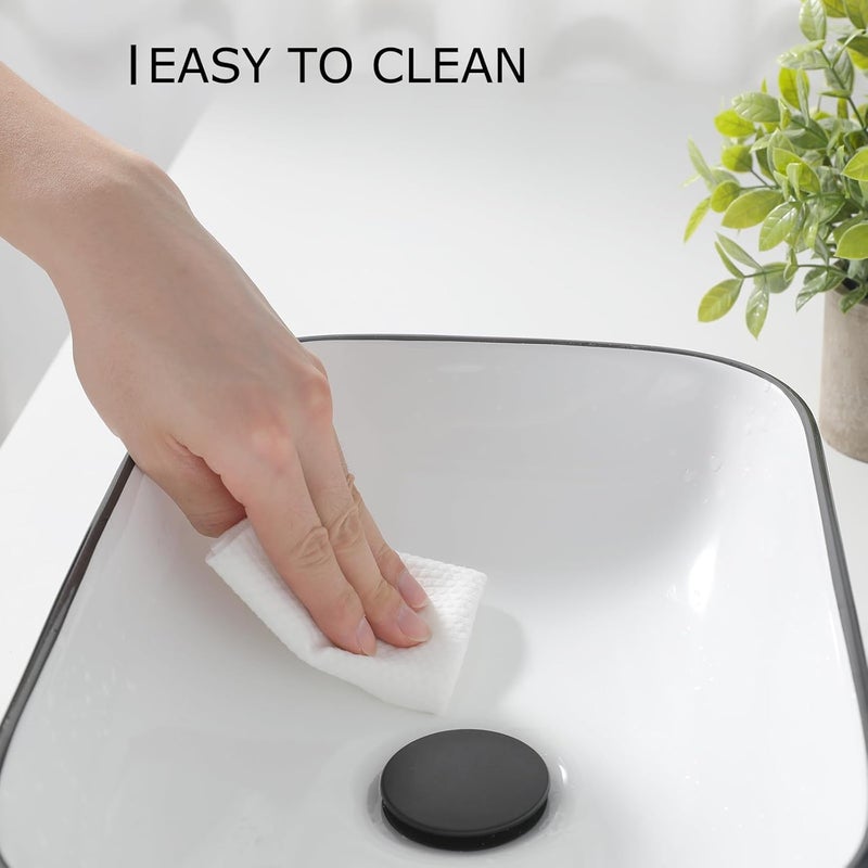 VAPSINT 14'' x 10'' Bathroom Small Vessel Sink Above Counter White Porcelain Ceramic Oval Rectangle Black Trim Decoration Small Vanity Sink Bowl Lavatory Wash Basin - Image 5
