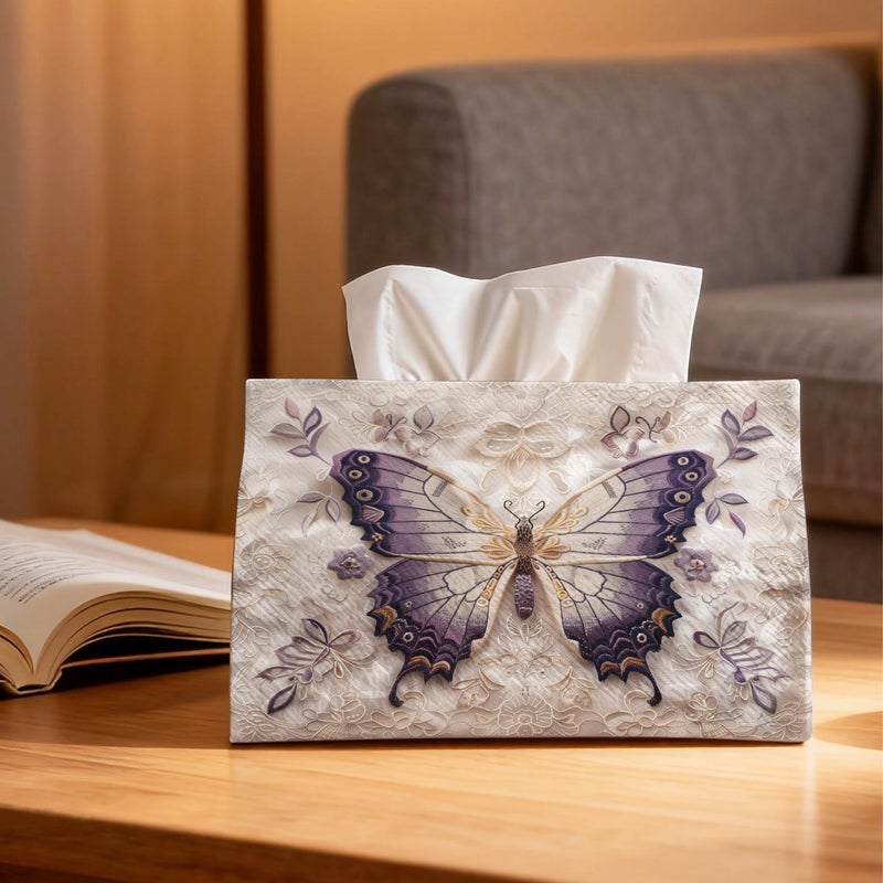 Model A Exquisite Butterfly Fabric Tissue Box Compact Stylish for Home Car - Image 2