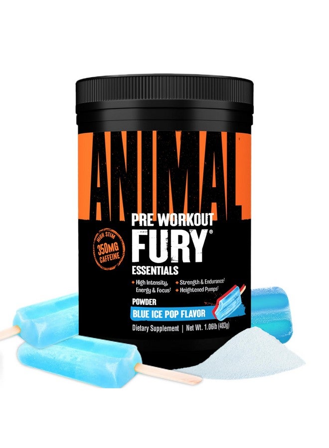 ANIMAL مسحوق قبل التمرين أنيمال فيوري - نكهة الثلج الأزرق، 350 ملغ كافيين، أحماض أمينية BCAA، 2 غرام بيتا ألانين، سيترولين وتيروزين، طاقة، تركيز، قوة، قدرة على التحمل، قبل التمرين للرجال والنساء، 30 حصة - Image 1