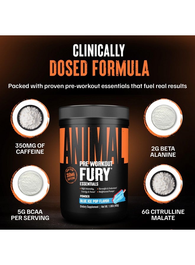 ANIMAL مسحوق قبل التمرين أنيمال فيوري - نكهة الثلج الأزرق، 350 ملغ كافيين، أحماض أمينية BCAA، 2 غرام بيتا ألانين، سيترولين وتيروزين، طاقة، تركيز، قوة، قدرة على التحمل، قبل التمرين للرجال والنساء، 30 حصة - Image 5