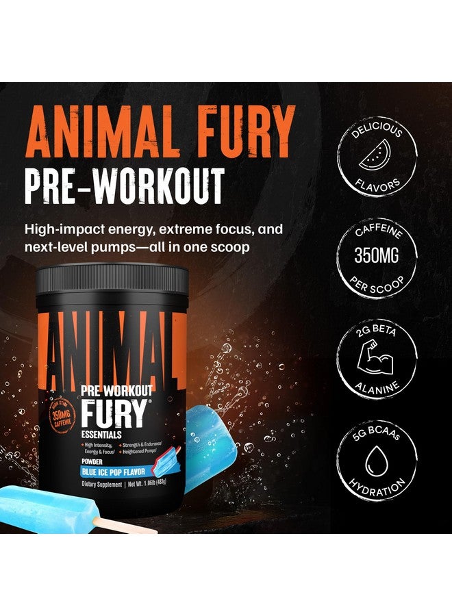 ANIMAL مسحوق قبل التمرين أنيمال فيوري - نكهة الثلج الأزرق، 350 ملغ كافيين، أحماض أمينية BCAA، 2 غرام بيتا ألانين، سيترولين وتيروزين، طاقة، تركيز، قوة، قدرة على التحمل، قبل التمرين للرجال والنساء، 30 حصة - Image 2