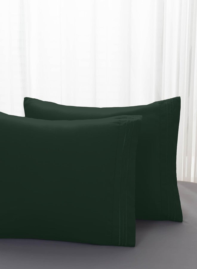 Mocassi 2-Piece Premium King Pillowcase Set 1800 Series Hotel Quality Microfiber - Soft and Breathable with 3-Line Embroidery Wrinkle and Stain Resistant, Easy Care, 20" x 40", Forest Green - Image 5