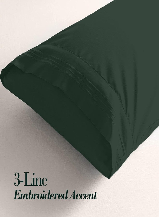 Mocassi 2-Piece Premium King Pillowcase Set 1800 Series Hotel Quality Microfiber - Soft and Breathable with 3-Line Embroidery Wrinkle and Stain Resistant, Easy Care, 20" x 40", Forest Green - Image 3