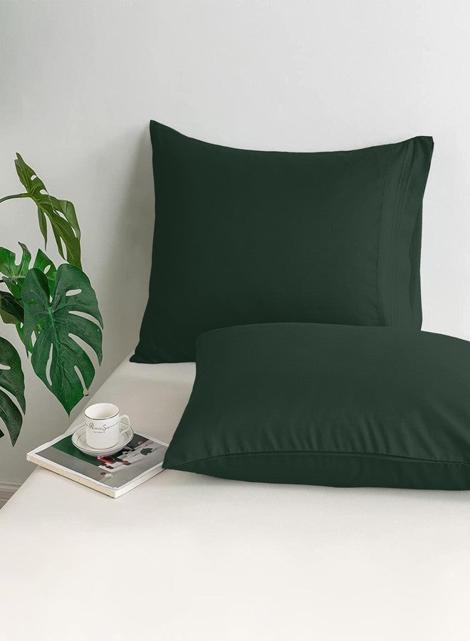 Mocassi 2-Piece Premium King Pillowcase Set 1800 Series Hotel Quality Microfiber - Soft and Breathable with 3-Line Embroidery Wrinkle and Stain Resistant, Easy Care, 20" x 40", Forest Green - Image 2