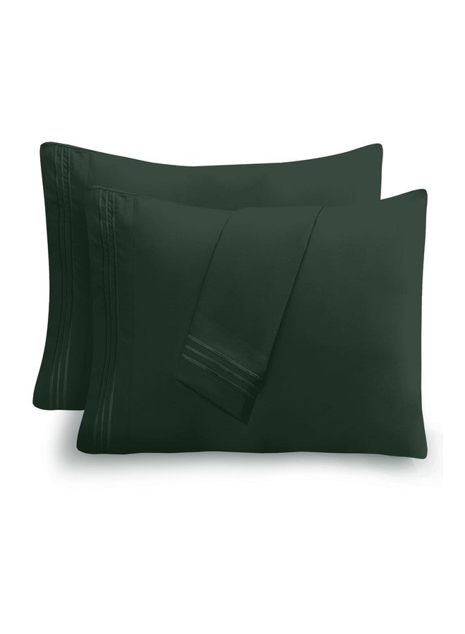 Mocassi 2-Piece Premium King Pillowcase Set 1800 Series Hotel Quality Microfiber - Soft and Breathable with 3-Line Embroidery Wrinkle and Stain Resistant, Easy Care, 20" x 40", Forest Green - Image 1