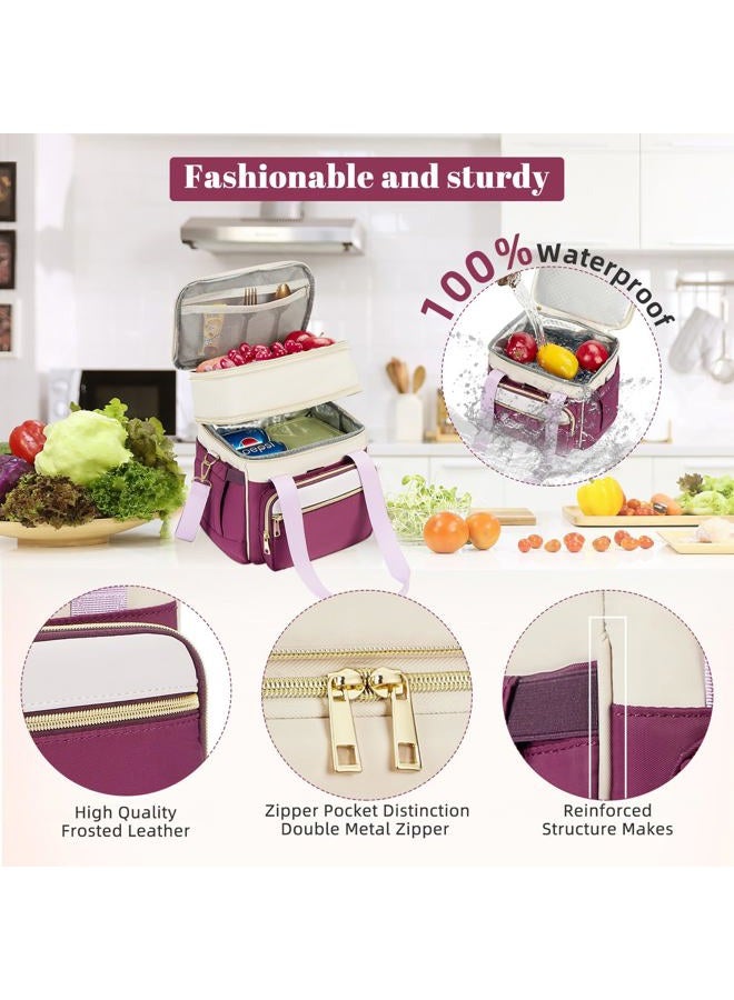 holuxer Insulated Lunch Bag & Lunch Box for Women - Double Deck Reusable Lunch Bag for men Tote Cooler Bag Leakproof Soft Expandable - Large Lunchbox for Work/Adult/Picnic/Outdoor (Light Purple，15L) - Image 4