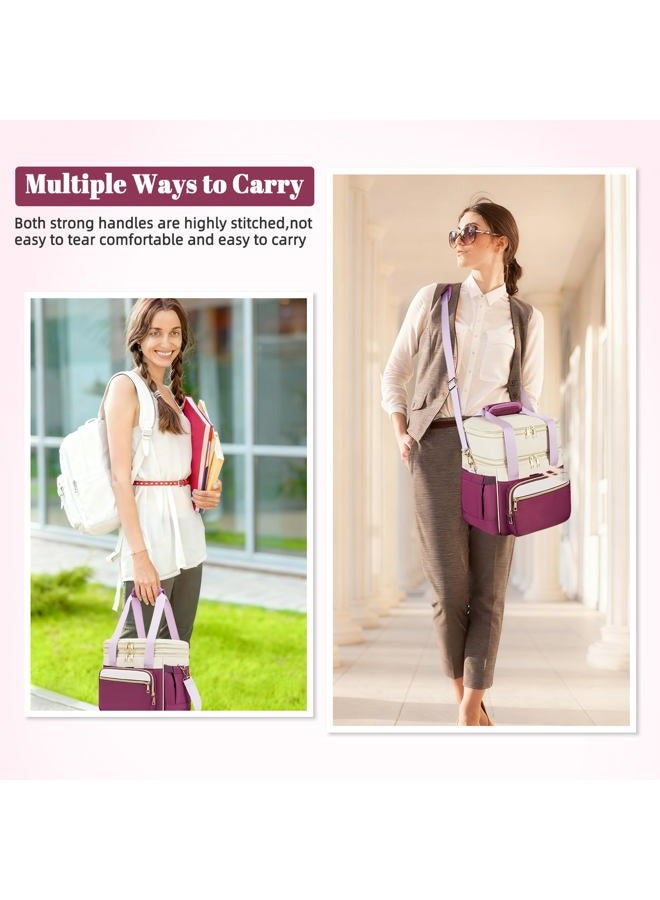 holuxer Insulated Lunch Bag & Lunch Box for Women - Double Deck Reusable Lunch Bag for men Tote Cooler Bag Leakproof Soft Expandable - Large Lunchbox for Work/Adult/Picnic/Outdoor (Light Purple，15L) - Image 2